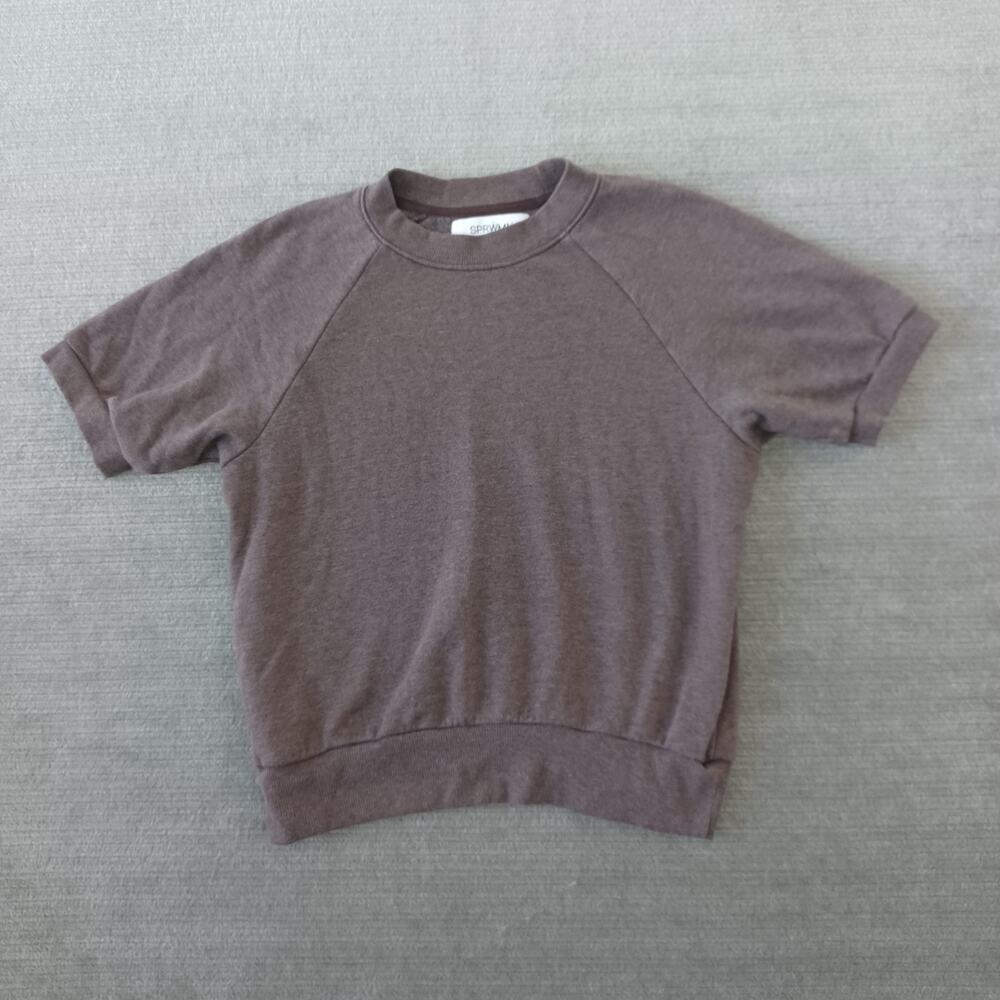 SPRWMN Sweater Women XS Short Sleeve Crew Knit Minimalist Clean Girl Fleece Line